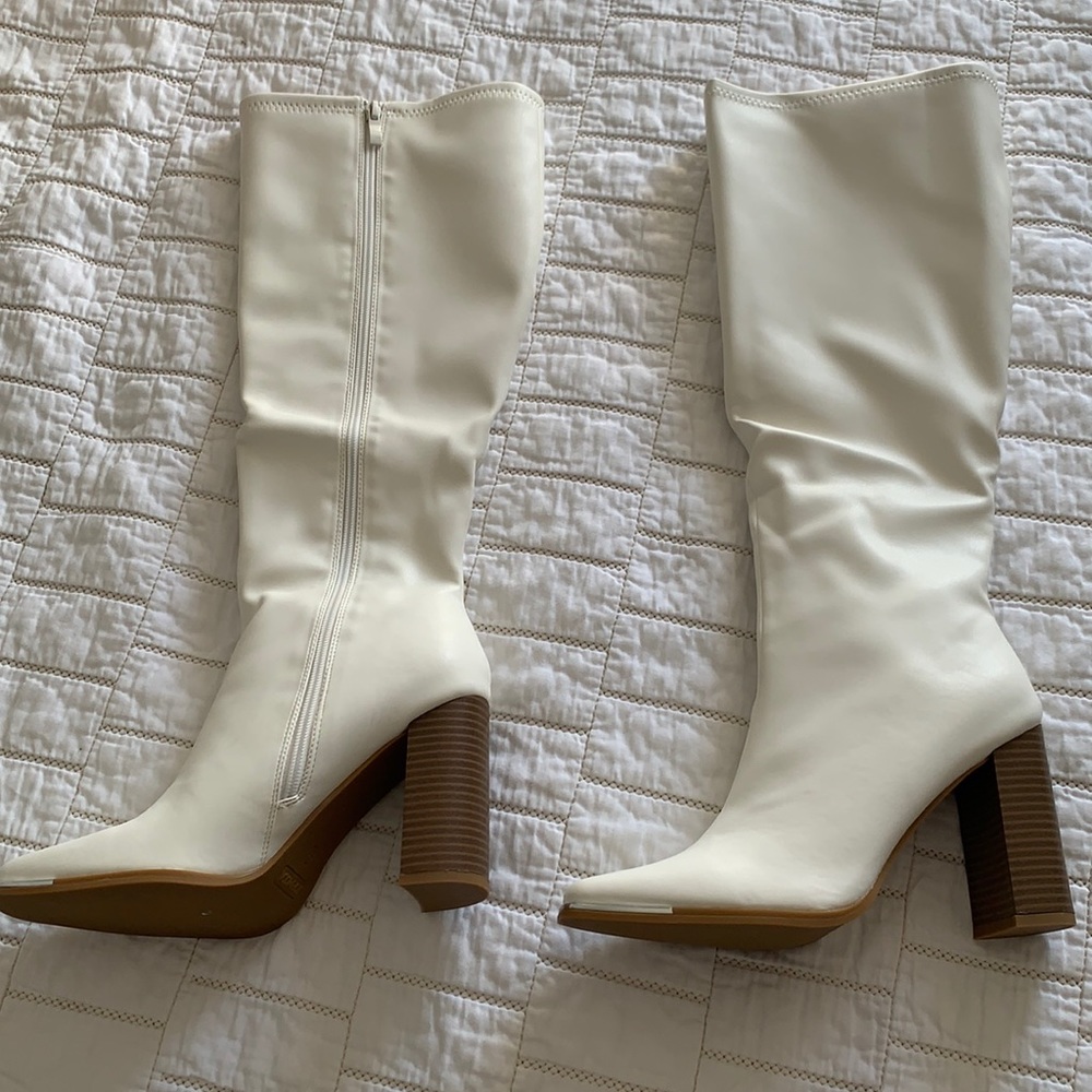 White knee high boots